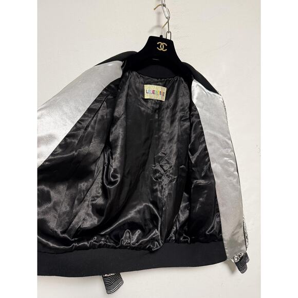 Libertine Jacket Womens Medium Silver Sequin Bomber Zip Handmade USA Riri Lined - Picture 13 of 14